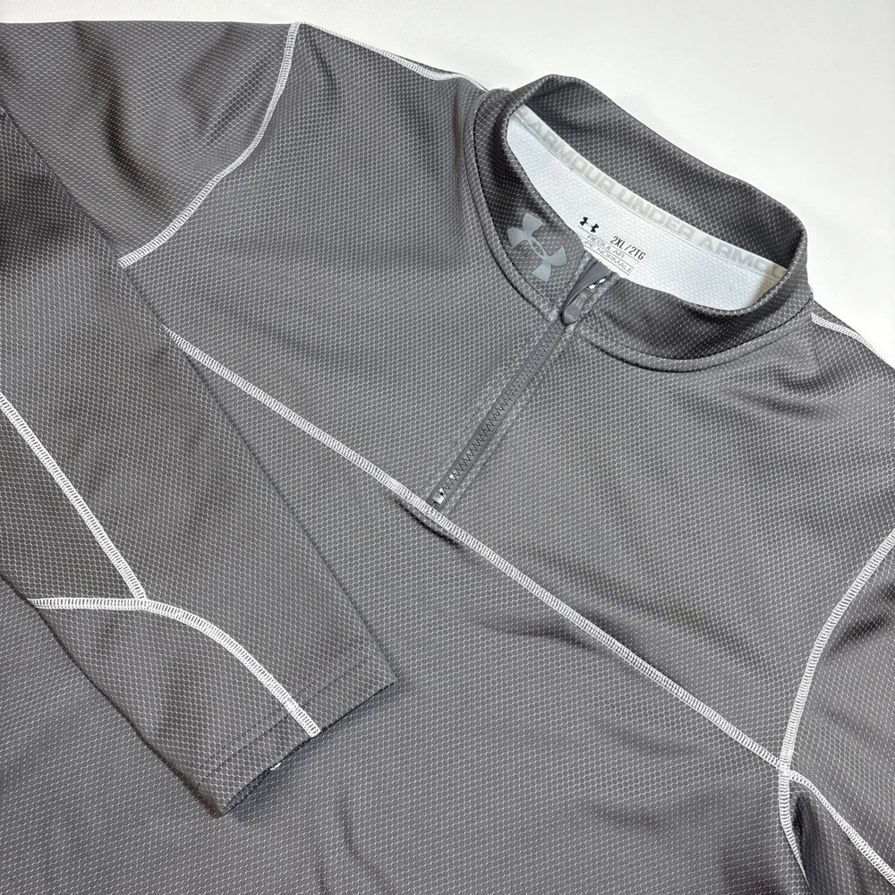 Under Armour ColdGear Pullover XXL Gray Quarter Zip Geometric Hexagon Athletic